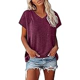 GFGHH Damen Mode V-Ausschnitt T-Shirt Sommer Casual Kurzarm-Shirt weich gemütlich Oberteile Slim Shirt Tunika Top Hemdbluse Damenshirt Sommershirts Basic S