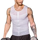 Shaxea Zipper Herren starkes Kompressionsshirt zum Verstecken von Gynäkomastie Body Shaper Brust Schlankheits Body Shaper Fit Unterhemd, Weiß, 3X-Groß