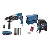 Bosch Professional Bohrhammer GBH 2-28 F (880 Watt, Bohr-Ø Beton max: 28 mm, inkl. 6tlg. Bohr-Meißel-Set, in L-Case) & Kreuzlinienlaser GCL 2-15 (roter Laser, Arbeitsbereich: 15 m, 3x AA Batterien)