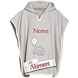Bade Elefant Poncho bestickt mit Namen für Baby & Kinder, Junge Mädchen, Badetuch, Badeponcho, Kapuzenbadetuch, 100% Baumw