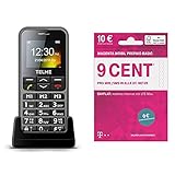 TelMe C150 Großtastenhandy (Notruf-Funktion, Bluetooth 3.0, HSP, FM Radio), Spacegrau & Telekom MagentaMobil Prepaid Basic SIM-Karte ohne Vertragsbindung I 9 Ct pro Min und SMS