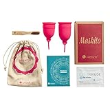 Deluxe Menstruationstassen MOSKITO im 2er-Set, Menstruationskappen aus 100% Silikon, umweltschonende Tampon-Alternative inkl. Natur Reinigungsbürste & Aufbewahrungsbeutel, pink, von V