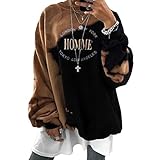 Yesgirl Sweatshirts Für Damen Lange Ärmel Spleißen Pullover Winter Rundhals Vintage Streetwear Oversized Farbstoff Drucken Mädchen Sportbekleidung Casual Top Chic Hoodie A Schwarz XS