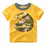 TinaDeer Sommer Kurzarm T-Shirt für Baby Kleinkind Kinder Jungen Baumwolle Rundhals Tops Cartoon Tier Dinosaurier Bedrucktes T-Shirts für 1-7 Jahre (Gelb, 4-5 Jahre)