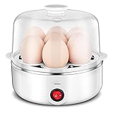 Eierkocher Edelstahl für 1 bis 8 Eier, 350 W Elektrischer Eierkocher, Egg Cooker mit Intelligente EIN-Knopf-Funktion, Eierkocher 7 Eier Geeignet für Zuhause, Büro, Party (Weiß）