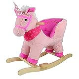 Sport1 Schaukeltier Einhorn mit Sound Schaukelpferd für Kinder + 10 Monate aus Plüsch und Holz Soundeffekte Kinder 68x33x50cm Komfortsitz mit integrierter Rückenlehne Rosa Geschenk