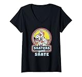 Damen Klassisches 80er Jahre Stil 70er Retro Rollschuh Disco T-Shirt mit V