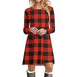 Baiomawzh Weihnachten Pulloverkleid Damen Kariert Schneemann Weihnachtspullover Knielang Kleid Teenager Mädchen Weihnachtspulli Kleider Christmas Sweatkleider Xmas Pullik