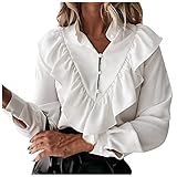 Kittoy FeiBeauty Damen Elegant Business Bluse Business Schluppenshirt Stehkragen mit Rüschen Lange Ärmel Polka Dot Casual Tuniken Bluse T-Shirt Top Langarmshirts Oberteil Tops Casual Lose Shirt Top