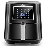 Bear Heißluftfritteuse, 5,5L XXL Friteuse, 7 Programmen, Digitalem Display LED-Touchscreen Air Fryer, ohne Öl, mit Spießgestell & 4 Spießen, Timing-Funktion, PFOA-frei BPA-frei, 1700W L