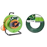 Electraline Kabeltrommel für Gärten, Grün, grün, 20866138G, 40 m & Cellfast Gartenschlauch ECONOMIC Elastisch und flexibel 3-lagiger Wasserschlauch, 50m, 1/2 zoll, 10- 003