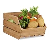 Relaxdays Universal Stapelkiste aus Bambus Holz, offene Aufbewahrungsbox, stabil, Stapelbox HxBxT: 20,5x27x38 cm,