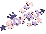 7cm Holzbuchstaben, Türbuchstaben, Kinderzimmer I Tolle Farbkombinationen Jungen Mädchen I Inkl. 2 Sternen sowie Klebepads I Geschenk I Geburtsgeschenk I Taufgeschenk I Kinderzimmerdek