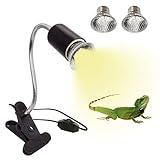 Reptilien Aquarium Wärmelampe Schildkrötenleuchten mit Clip, 2 UVA UVB-Glühbirnen (50 W), einstellbarer Halter für Sonnenlampe, Lichtlampe Haustierheizung Eidechsenschlange Reptilienschildkrö