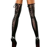 style_dress overknee strümpfe Damen Leder Socken Stützstrümpfe Frauen elastische Kniestrümpfe Spitze Oberschenkel Strumpf Strumpfhosen Strapsstrümpfe b (Schwarz)