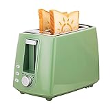 Hangrow Toaster 680 W, 6 Verschiedene Frittierstufen, Toaster 2 Scheiben, Grill elektrisch Brötchen zum Aufbacken,Brötchenaufsatz und Integrierte Toast, Geeignet für Küche und Esszimmer(Grün)