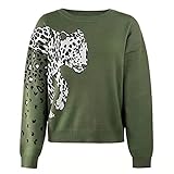 SHOWSHY Damen Langarm Rundhals Leopardenmuster Lose Sweatshirt Pullover Frauen Casual Elegant Farbblock Blumenmuster Baumwolle Bequem Freizeithemd Langarmshirts Tunika Crop Tops Strick