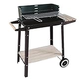 Tragbarer Holzkohlegrill mit Holzablagen, Windschutz, 2 Räder, Campinggrill, Tischgrill, Smoker-Grill, für Picknick, Garten, Terrasse, Camping