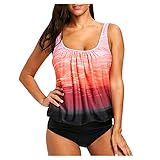 unilarinna Oversize Tankini Set mit High Waist Slip Badeanzug ankini Damen Plus Size Print Strappy Back Bikini Zweiteilige Badeanzüge Badekleid Bauchweg Push Up Mit Shorts B