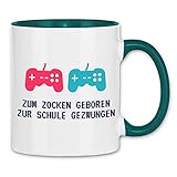 Print Dynastie Tasse Zum zocken geboren zur Schule gezwungen!, Farbe:W