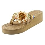 Damen Zehentrenner Slippers Beach Strandsandale Sandalen Böhmische Leicht Freizeit Bequem Sommer Freizeitschuh(3-Weiß/White,39)