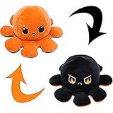 Oktupus Stimmungs Kuscheltier, Octopus Plüschtier Doppelseitiges Flip Oktopus Plüsch Wenden, Kawaii Plush Octopus Kuscheltier Kleine Geschenke für Kinder Mädchen Jungen Freundin (Orange-Schwarz)