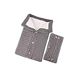 Babyschlafsack Befitery Gestrickt Baby Einschlagdecke Wickeln Kinderwagen Schlafsack Handschuhen Set aus Lammwolle mit Knöpfen für 0-12 Monat Baby(Grau)