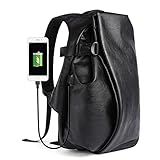 lwl Wandern Männer USB PU. Lederrucksack 15,6 Zoll Laptop 30L Große Kapazität Rucksack Casual College Wochenende Reise Handtaschen Tagsack (Color : Black, Größe : One Size)