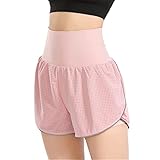 EXCLVEA Damen-Lauf-Shorts, 2-in-1-Yoga-Shorts, hohe Taille, breiter Bund, atmungsaktiver Stoff, Laufen, Tanzen, Fitness, Sport-Shorts für Tanzen, Radfahren (Farbe: Pink, Größe: 2 XL)