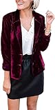 Women's Solid Long Sleeve Velvet Blazer Jacket Suit Open Front Cardigan Coat with Pockets Outerw