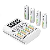 EBL LCD Akkuladegerät mit 8 AA Akku 2800mAh - Für wiederaufladbare AA AAA Batterien NI-MH/NI-Cd, Schnellladegerät mit Akku S