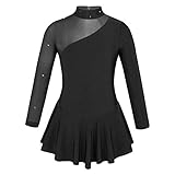 iEFiEL Kinder Mädchen Ballettkleid Eiskunstlauf-Kleid Swing Schaukel Tanzkleid Ballettanzug Langarm Body Trikot Turnanzug gr. 104-164 Schwarz 128