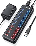 WENTER USB Hub 3.0 Aktiv, 11 Ports 36W (12V / 3A) Netzteil, USB 3.0 Mehrfach Ports Verteiler mit LED Einzelnen EIN/Aus-Schalter, USB 3.0 Hub 7 Ports Datenübertragung und 4 Ports Schnellladeg