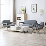 Sofa 1 Sitzer + 2 Sitzer + 3 Sitzer Sessel mit Kissen, Holzrahmen Gepolsterter Textilstoff Hellg