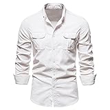 Hemd Herren Slim Fit Einfarbig Cordhemd Herren Revers Knopfleiste Langarm Shirt Herren Einfachheit Mode Lassig Hemd Herren Frühling Herbst Klassisch Hemdjacke Herren G-White 3XL