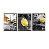 MDHSIX Cappuccino Poster Und Kunstdrucke Gelbes Blatt Landschaft Wand Bilder Paris Turm Leinwand GemäLde Bild FüR Wohnzimmer Wand Dekor 50x70cmx3 Kein R