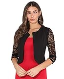 KRISP Offene Kurzjacke mit 3/4-Ärmeln aus Spitze (Schwarz, Gr.S/M) (9330-BLK-SM)