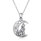 YFN Sterling Silber Wolf Halskette Schmuck für Frauen Celtic Knot Wolf Moon Anhänger Halskette Geschenke für Männer Mädchen (Silberwolf Halskette 1)