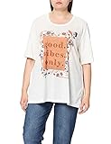 Ulla Popken Damen floralem Frontdruck, Classic T-Shirt, weiß, 58/60