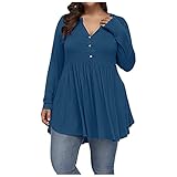 Damen Langarmshirt V-Ausschnitt Oberteile mit Knopf Blusen Tops Plus Size Henley Shirt Lässig Langarm-schwingen Flowy Shirts Casual Knopfleiste Bluse Herbst Solide Tunika Tops Lange Ärmel T