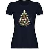 Weihnachten & Silvester Geschenke Party Deko - Abstrakter Weihnachtsbaum - M - Navy Blau - rot Weihnachts Tshirt - L191 - Tailliertes Tshirt für Damen und Frauen T-S