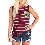 Damen Sommer Casual Leopard Print Tops Lose V-Ausschnitt Shirts Kurzarm Blusen mit Tasche für den täglichen Geb
