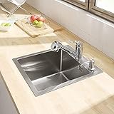 CECIPA Spülbecken 40*45 cm ab 40er Unterschrank Küchenspüle mit Über- und Ablaufgarnitur Edelstahl Becken Einbauspüle mit Seifenspender 304