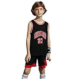 ZHAW Bulls Jordan Basketball Trikot Hose Set Kinder Jungen 23# Jersey, Atmungsaktives Mesh Ärmellos Trainings Trainingsanzug, 3XS-2XL Black-L