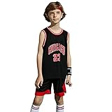 ZHAW Bulls Jordan Basketball Trikot Hose Set Kinder Jungen 23# Jersey, Atmungsaktives Mesh Ärmellos Trainings Trainingsanzug, 3XS-2XL Black-L