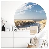 Grandora Wandtattoo Wohnzimmer Wandsticker Meer Strand rund modern Wandaufkleber Ostsee Maritim selbstklebend Schlafzimmer Wanddeko Wandbild Flur Dünen DL706-2