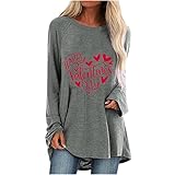 yiouyisheng Langarmshirt Damen Valentinstag Langarm Rundhalsausschnitt Happy Valentine's Day Printed Loose Top T-Shirt Alltag Beiläufig Langarmshirt Pullover Jumper Bluse Tunika Oberteile Top
