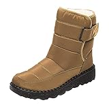 HLIYY Damen Elegante Einfarbig Winterstiefel Warm gefütterte Schneestiefel Frauen Flach Rutschfeste Schlupfstiefel Wasserdicht Kurzschaft Stiefel Lässige Warme Winterschuhe Stiefel Flach B