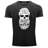 Neverless® Herren Vintage Shirt Moin Totenkopf Anker Skull Printshirt T-Shirt Aufdruck Used Look Slim Fit schwarz XL