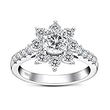 fohatu 925 Sterling Silber Sona Simulation Sonnenblume Diamantring Mode Blumenschliff Zirkonia Jahrestag Ehering Schmuck,Silber,7